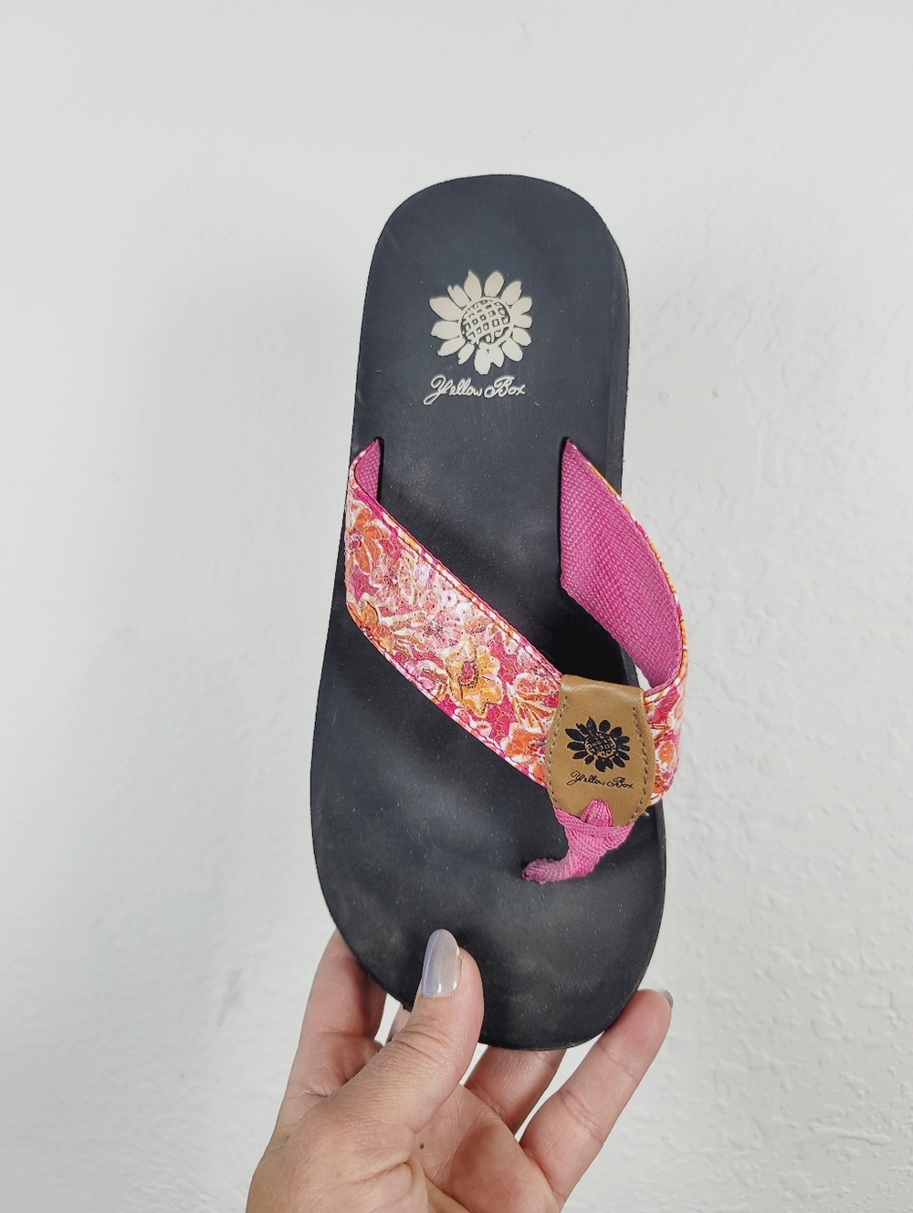 Yellow Box Pink Floral Flip-Flop Sandal, Size 7